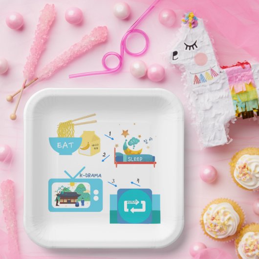 Assiettes En Carton Mangez le sommeil K-Drama et répétez (Fête)