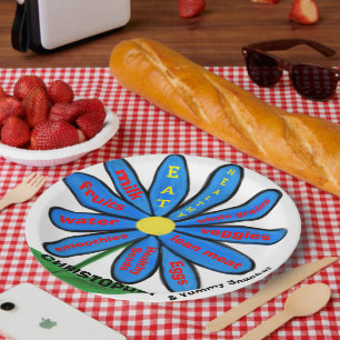Assiettes En Carton Mangez Sain Bleu Faisceau Nom des enfants Floral