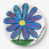 Assiettes En Carton Mangez Sain Bleu Faisceau Nom des enfants Floral (Devant)