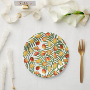 Assiettes En Carton Mango vintage et verdure Motif de fruits d'été