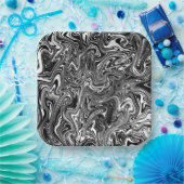 Assiettes En Carton Marbre Abstrait noir et blanc liquide (Fête)