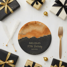 Marbre Aquarelle Pailleté Or Orange Brûlé