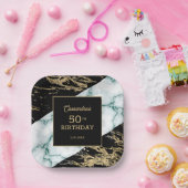 Assiettes En Carton Marbre blanc Chic Gold Paint Texture Anniversaire (Fête)