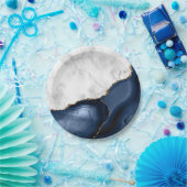Assiettes En Carton Marbre blanc Gilded Marine Blue Agate (Fête)