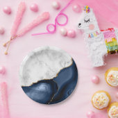 Assiettes En Carton Marbre blanc Gilded Marine Blue Agate (Fête)