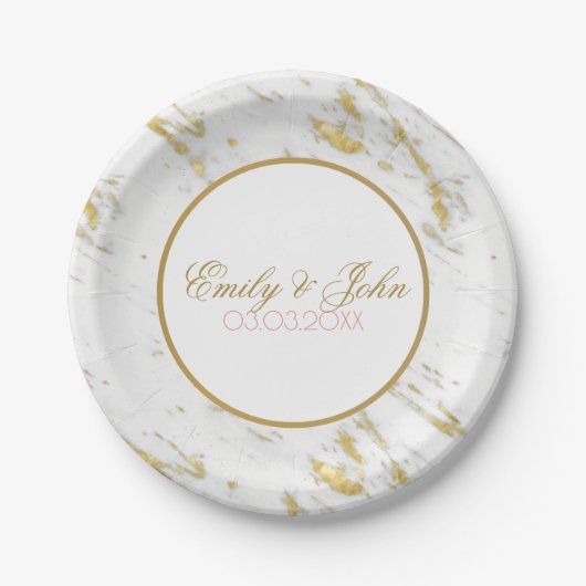 Assiettes En Carton Marbre blanc Parties scintillant Or - Enregistrer  (Devant)