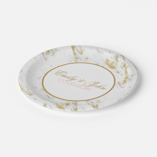 Assiettes En Carton Marbre blanc Parties scintillant Or - Enregistrer (Angle)