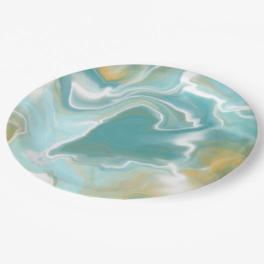 Assiettes En Carton Marbre bleu de l'océan Brown sablonneux (Angle)