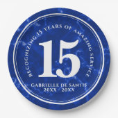 Assiettes En Carton Marbre Bleu Élégant 15 Anniversaire Du Travail (Devant)