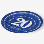 Assiettes En Carton Marbre Bleu Élégant 20 Anniversaire du travail (Angle)