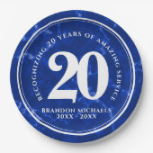 Assiettes En Carton Marbre Bleu Élégant 20 Anniversaire du travail (Devant)