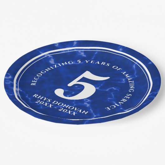 Assiettes En Carton Marbre Bleu Élégant 5 ans de travail Anniversaire (Angle)