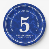 Assiettes En Carton Marbre Bleu Élégant 5 ans de travail Anniversaire (Devant)