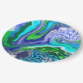 Assiettes En Carton Marbre bleu et citron vert tourbillons Anniversair (Angle)