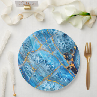 Assiettes En Carton Marbre bleu et or