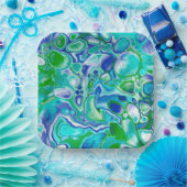 Assiettes En Carton Marbre bleu et vert Fluid Art Abstrait (Fête)