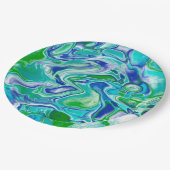 Assiettes En Carton Marbre bleu et vert Fluid Art Abstrait (Angle)