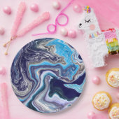 Assiettes En Carton Marbre bleu Fluid Art Anniversaire (Fête)