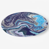 Assiettes En Carton Marbre bleu Fluid Art Anniversaire (Angle)