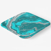 Assiettes En Carton Marbre bleu, Turquoise et turquoise Fluid Art (Angulaire)