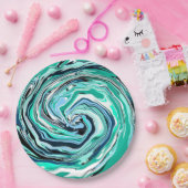 Assiettes En Carton Marbre bleu, Turquoise, turquoise et blanc (Fête)