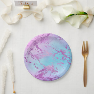 Assiettes En Carton Marbre chic Glam violet violet violet bleu Ombre