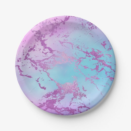 Assiettes En Carton Marbre chic | Glam violet violet violet bleu Ombre (Devant)