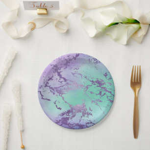 Assiettes En Carton Marbre chic   Lavande violet et vert menthe