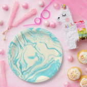 Assiettes En Carton Marbre cool design en Turquoise et Crème (Fête)