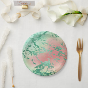 Assiettes En Carton Marbre cool   Jolie Pastel Coral et Green Ombre