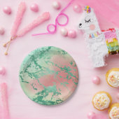Assiettes En Carton Marbre cool | Jolie Pastel Coral et Green Ombre (Fête)