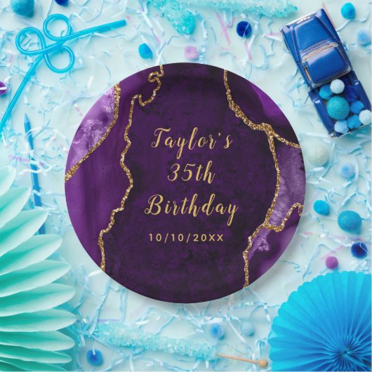 Assiettes En Carton Marbre d'âge mauve et or Anniversaire (Fête)