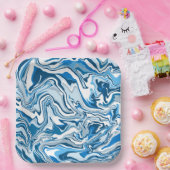 Assiettes En Carton Marbre d'art fluides bleu et blanc (Fête)