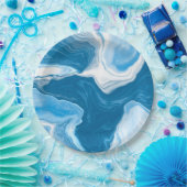 Assiettes En Carton Marbre d'art fluides bleu et blanc (Fête)