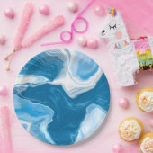 Assiettes En Carton Marbre d'art fluides bleu et blanc (Fête)