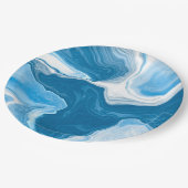 Assiettes En Carton Marbre d'art fluides bleu et blanc (Angle)