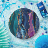 Assiettes En Carton Marbre de Parties scintillant bleu bleu turquoise (Fête)