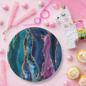 Assiettes En Carton Marbre de Parties scintillant bleu bleu turquoise (Fête)