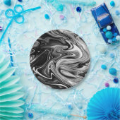 Assiettes En Carton Marbre élégant 7 - liquide noir et blanc (Fête)