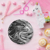 Assiettes En Carton Marbre élégant 7 - liquide noir et blanc (Fête)