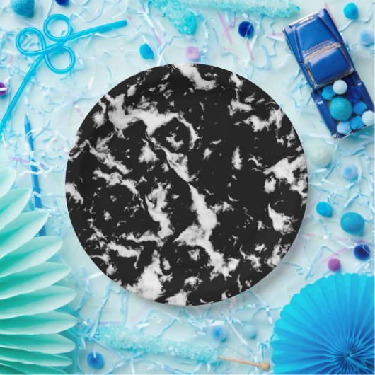 Assiettes En Carton Marbre grunge abstrait - noir et blanc (Fête)