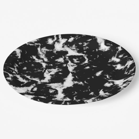 Assiettes En Carton Marbre grunge abstrait - noir et blanc (Angle)