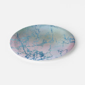 Assiettes En Carton Marbre Iridescente | Tendance Faux Holo bleu rose (Angle)