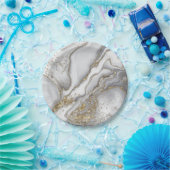 Assiettes En Carton Marbre liquide gris - perle et or (Fête)