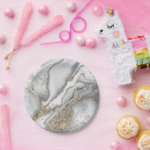 Assiettes En Carton Marbre liquide gris - perle et or (Fête)