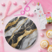 Assiettes En Carton Marbre noir et blanc avec or (Fête)