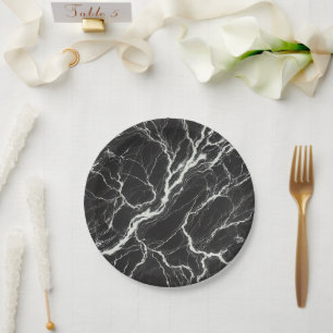 Assiettes En Carton Marbre noir et blanc chic pour un look glamour