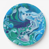 Assiettes En Carton Marbre numérique bleu et vert Fluide Art (Devant)