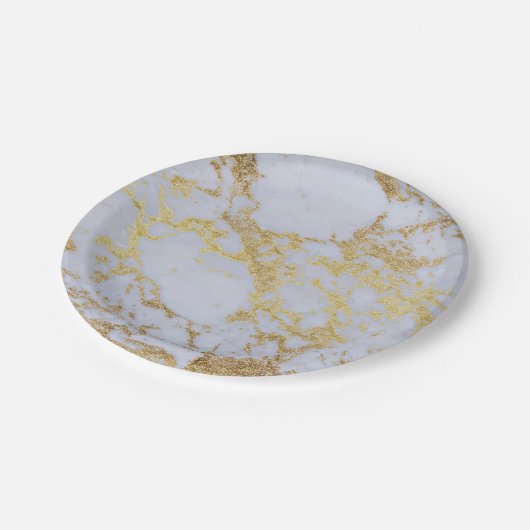 Assiettes En Carton Marbre Parties scintillant or moderne tendance (Angle)