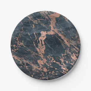 Assiettes En Carton Marbre Rustique Bleu Brumeux et Rose Gold Glam Ros
